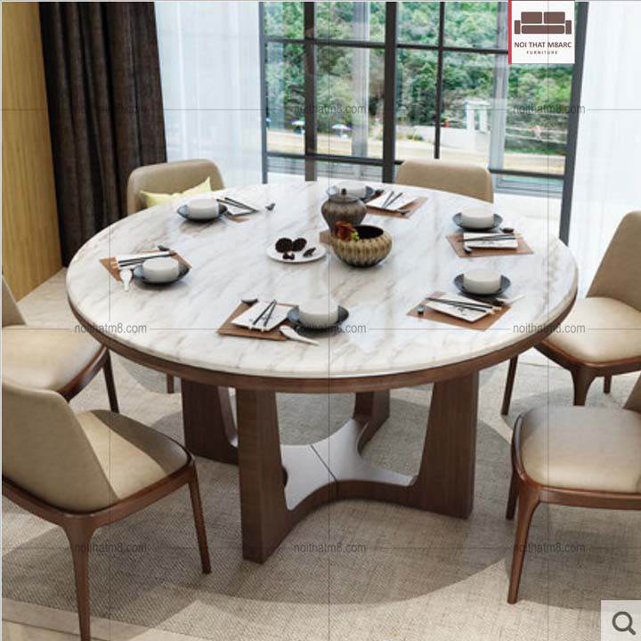 Mẫu bàn ăn tròn mặt đá chân gỗ sang trọng và tiện dụng M8-4051 thumbnail 2