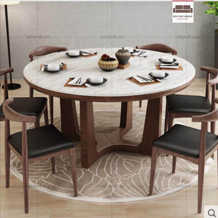 Mẫu bàn ăn tròn mặt đá chân gỗ sang trọng và tiện dụng M8-4051 thumbnail 3