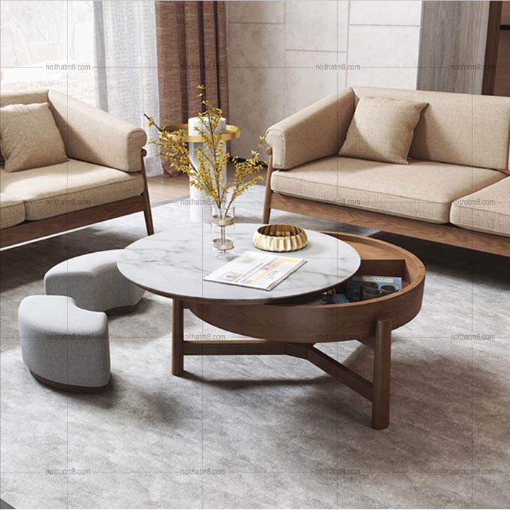 Mẫu bàn sofa đẹp mặt đá khung gỗ tự nhiên sang trọng M8-4284