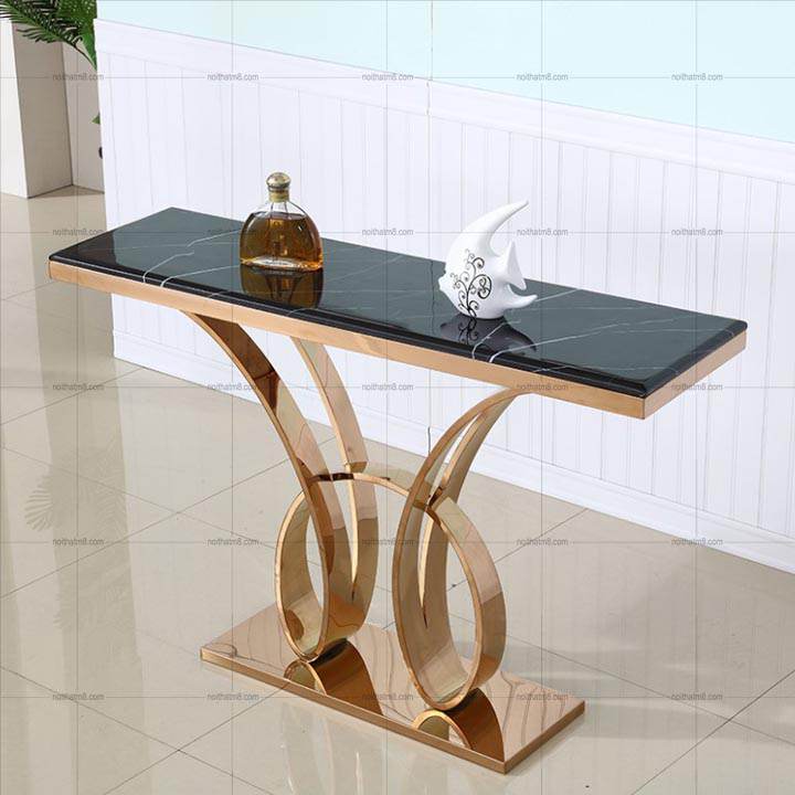 Bàn console tân cổ điển mặt đá khung inox mạ titan M8-9012