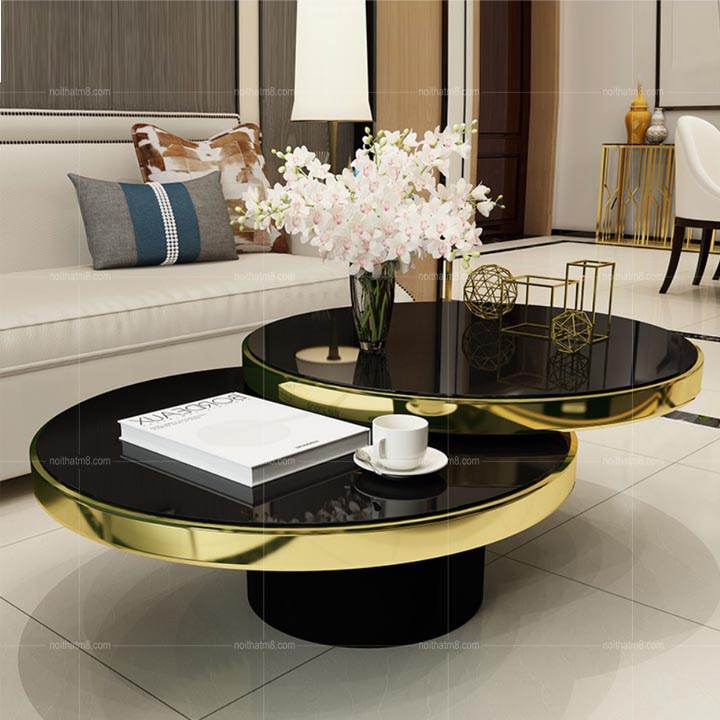 Bàn trà mạ vàng mặt kính đen thời thượng M8-4376 thumbnail 2
