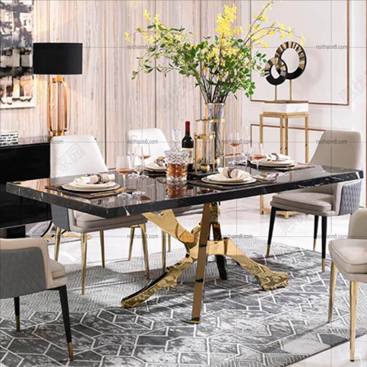 Bàn ăn mạ vàng mặt đá đen cao cấp và quý phái M8-4118 thumbnail 5