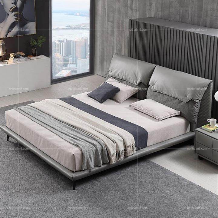 Mẫu giường ngủ đẹp chân sắt bọc đệm da thật cao cấp M8-6032