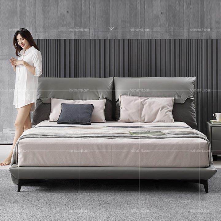 Mẫu giường ngủ đẹp chân sắt bọc đệm da thật cao cấp M8-6032 thumbnail 3