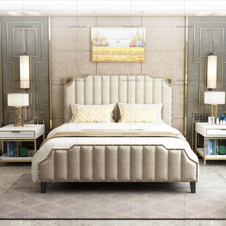 Giường ngủ cao cấp bọc nệm phong cách tân cổ điển M8-6025