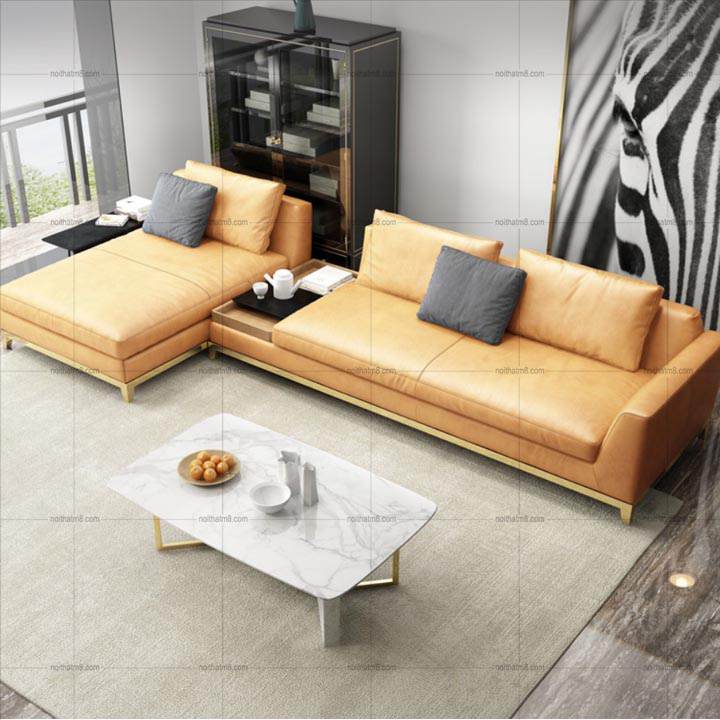 Sofa da cao cấp khung chân inox 304 mạ PVD M8-3538