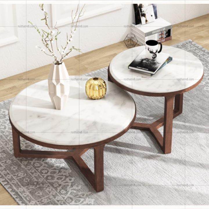 Bàn sofa mặt đá khung gỗ tự nhiên dáng tròn mềm mại M8-4368