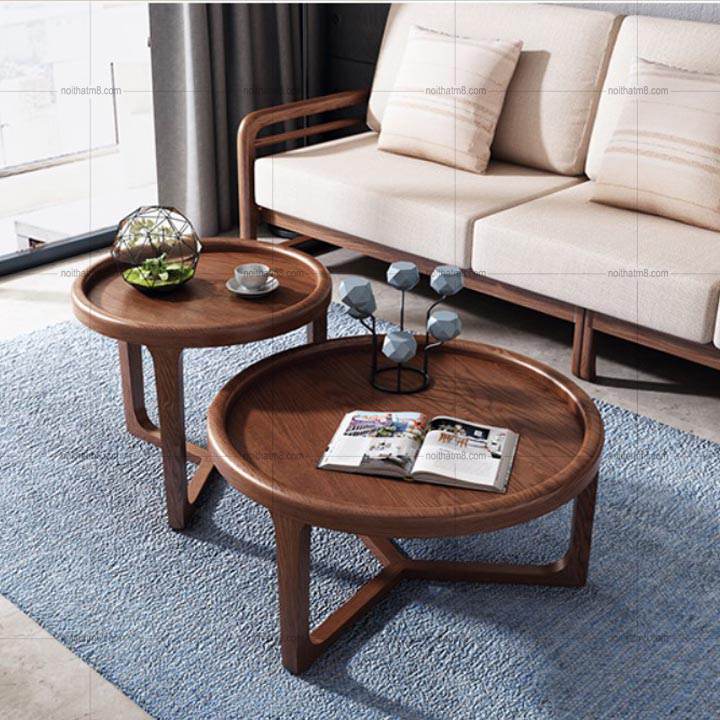 Bàn sofa mặt đá khung gỗ tự nhiên dáng tròn mềm mại M8-4368 thumbnail 2