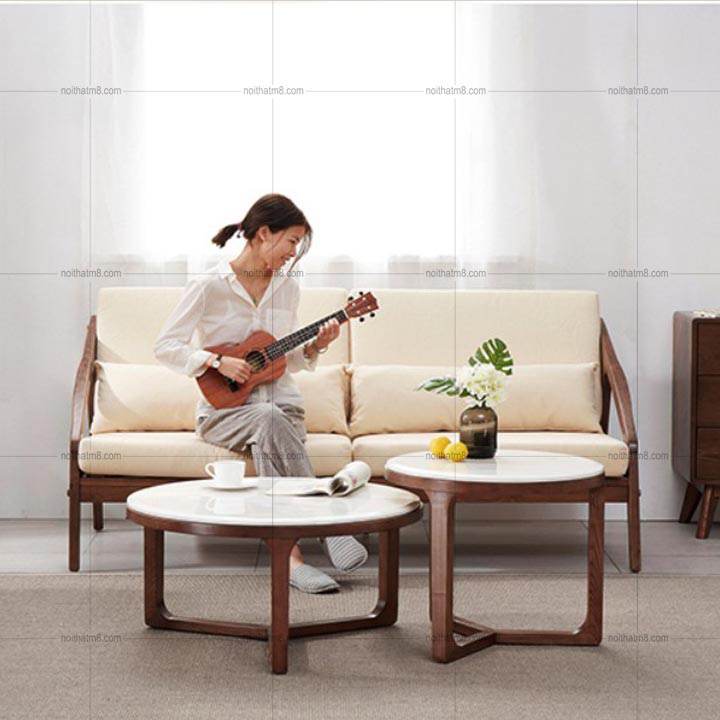 Bàn sofa mặt đá khung gỗ tự nhiên dáng tròn mềm mại M8-4368 thumbnail 4