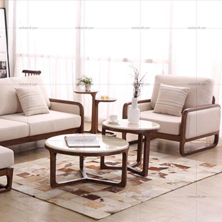 Bàn sofa mặt đá khung gỗ tự nhiên dáng tròn mềm mại M8-4368 thumbnail 5