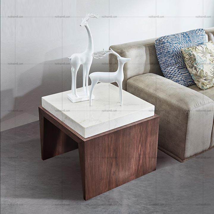 Bàn sofa mặt đá chân gỗ dáng vuông nhỏ gọn M8-9068