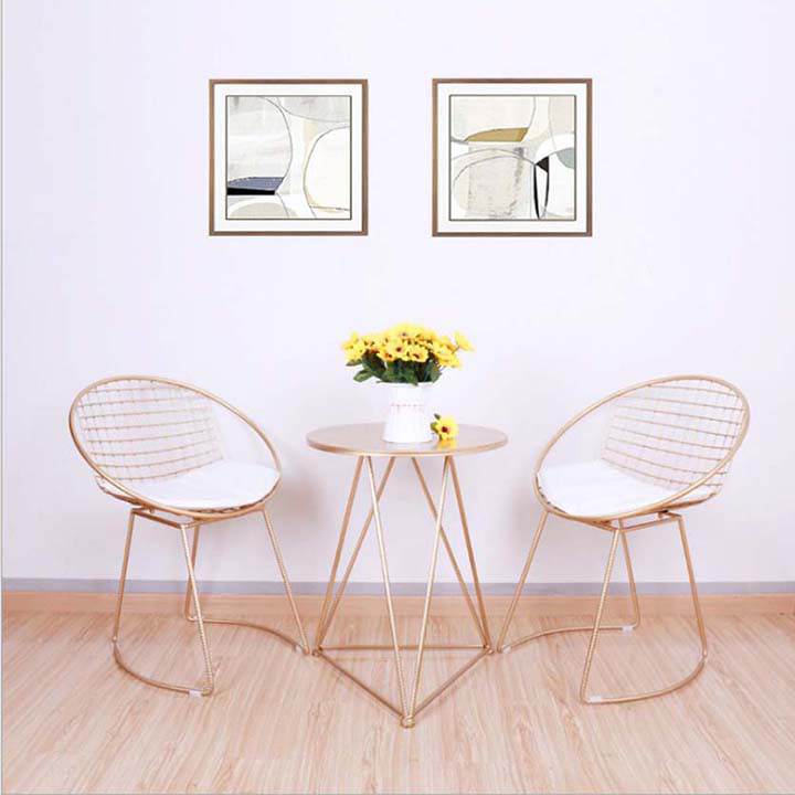 Bàn ghế cho quán cafe bằng sắt mạ vàng sang trọng M8-4611