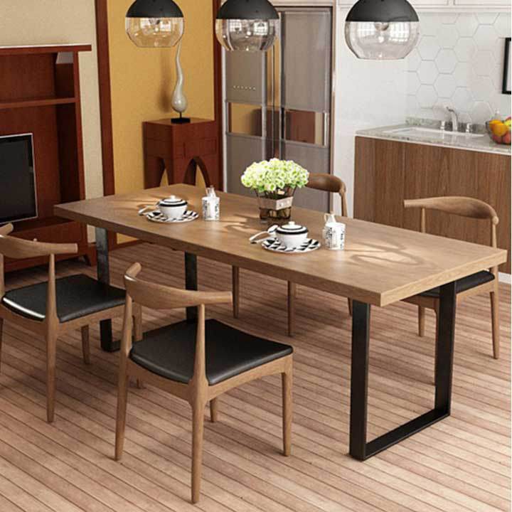 Bộ bàn ăn 6 ghế gỗ sồi tự nhiên đẹp khung chân sắt chữ U hiện đại M8-4045 thumbnail 3