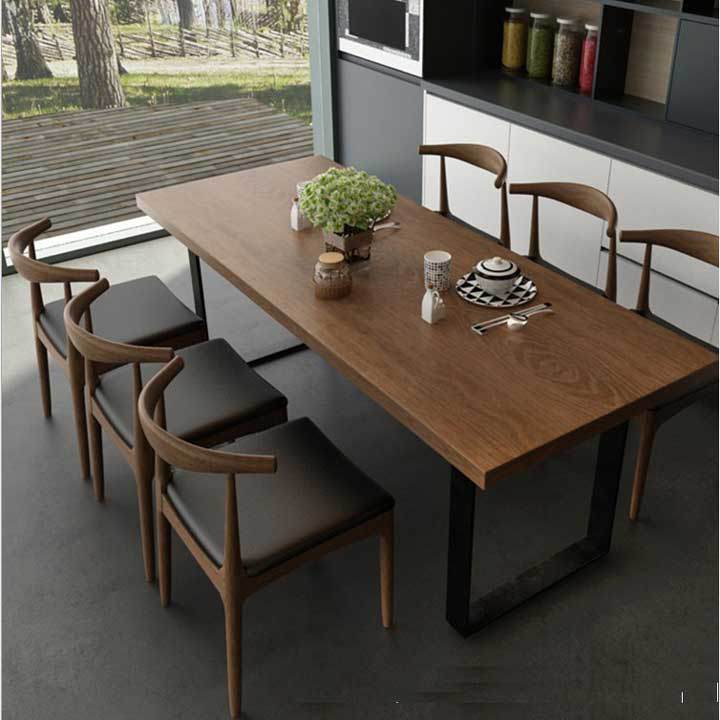 Bộ bàn ăn 6 ghế gỗ sồi tự nhiên đẹp khung chân sắt chữ U hiện đại M8-4045 thumbnail 4