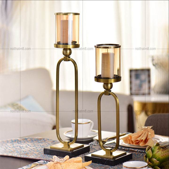 Chân nến thủy tinh, mạ vàng cao cấp M8-D037