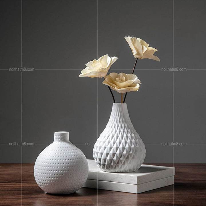 Bộ 3 bình hoa gốm trắng nhập khẩu đẹp M8- D039