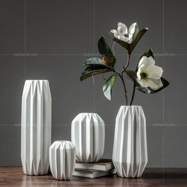 Bộ bình hoa gốm đẹp hình trái khế M8-D040