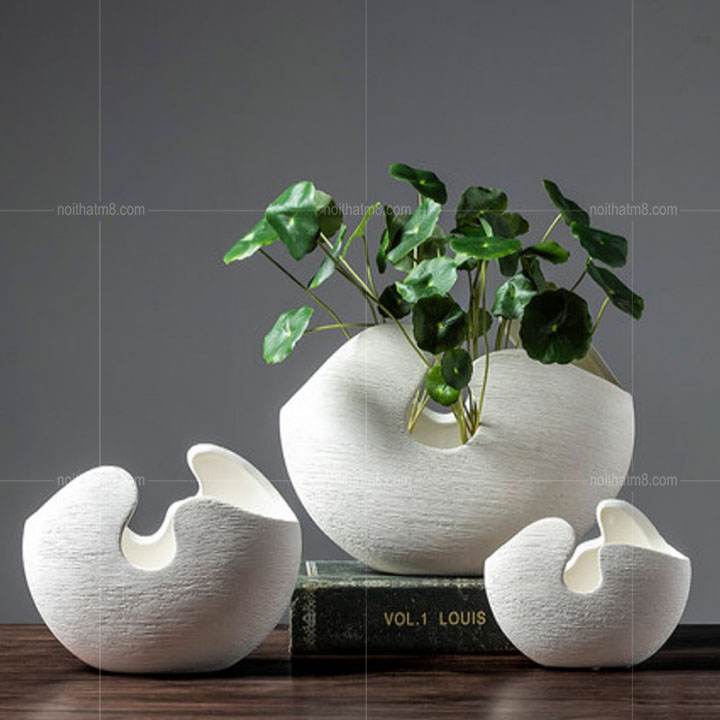 Bộ bình gốm sứ hình giỏ hoa độc đáo M8-D042
