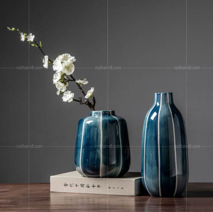 Bộ bình hoa nhập khẩu màu xanh lam cao cấp M8-D043