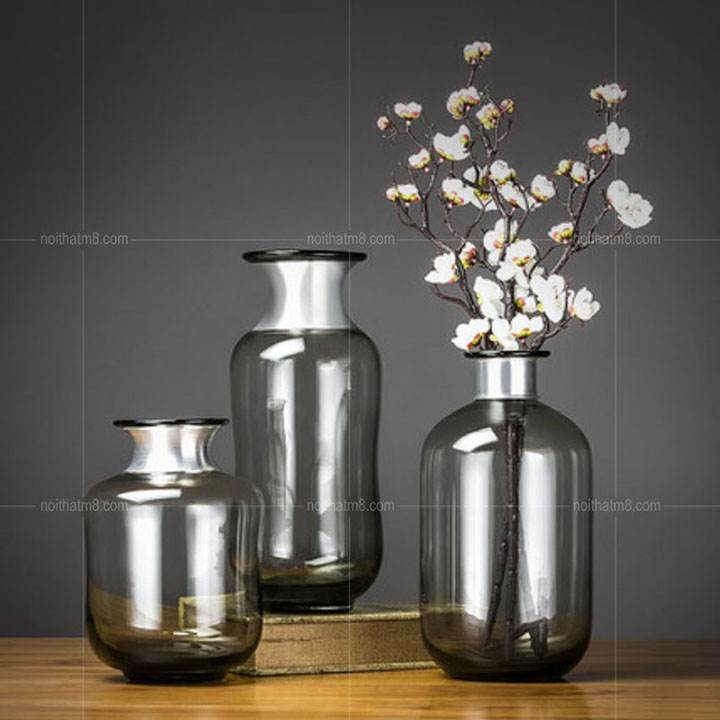 Bộ bình hoa thủy tinh đen trong suốt hiện đại M8-D044