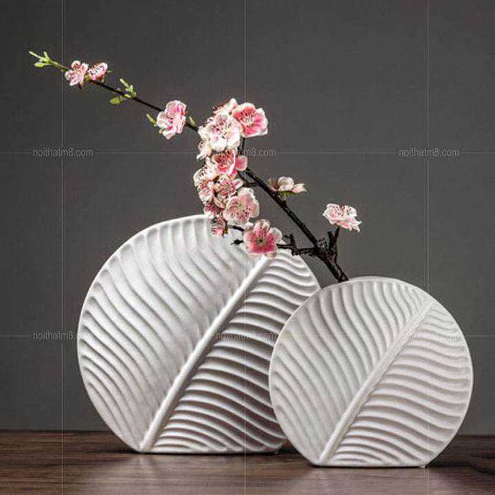 Bộ bình gốm sứ trắng hình lá M8-D045