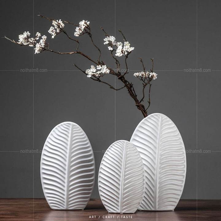 Bộ bình hoa trang trí nghệ thuật hình lá ấn tượng M8-D046