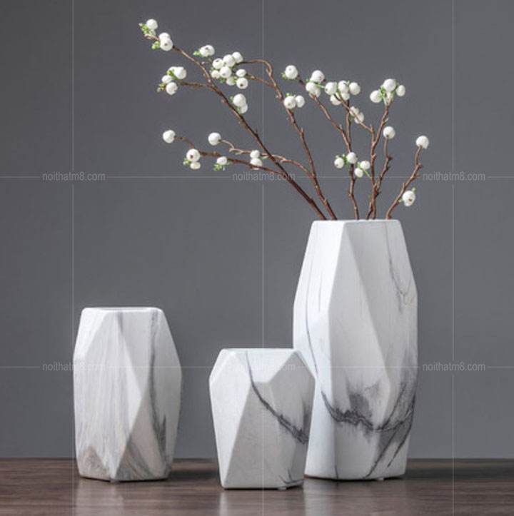 Bộ bình hoa gốm sứ giả vân đá hiện đại M8-D049