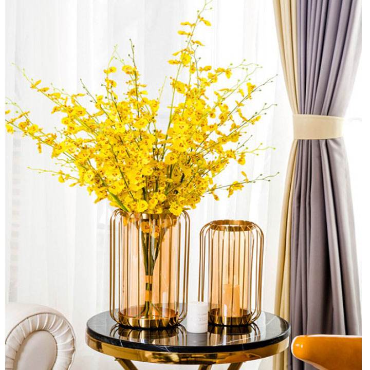 Bộ bình hoa thủy tinh mạ vàng đèn lồng ấn tượng M8-D053