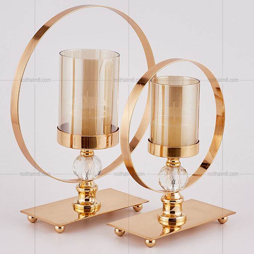 Chân đế nến thủy tinh hình tròn trang trí đẹp M8-D055