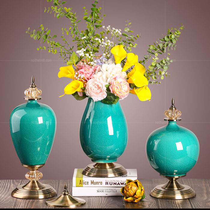 Bộ 3 bình hoa gốm cao cấp, sang trọng M8-D092