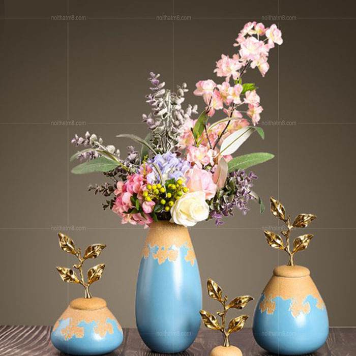 Bộ 3 bình hoa gốm trang trí màu sắc ấn tượng M8-D093
