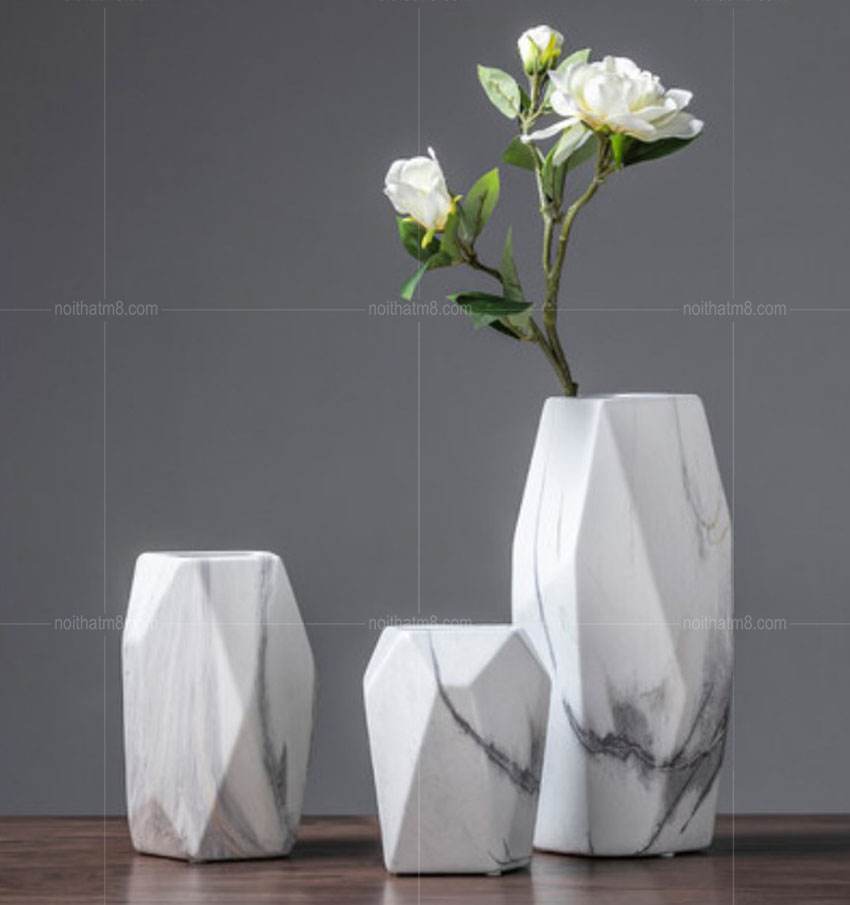 Bộ bình hoa gốm sứ giả vân đá hiện đại M8-D049 thumbnail 4