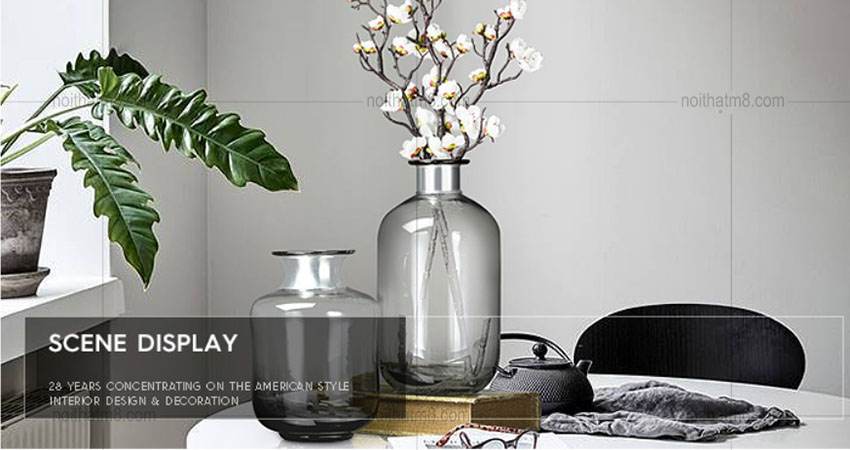 Bộ bình hoa thủy tinh đen trong suốt hiện đại M8-D044 thumbnail 2