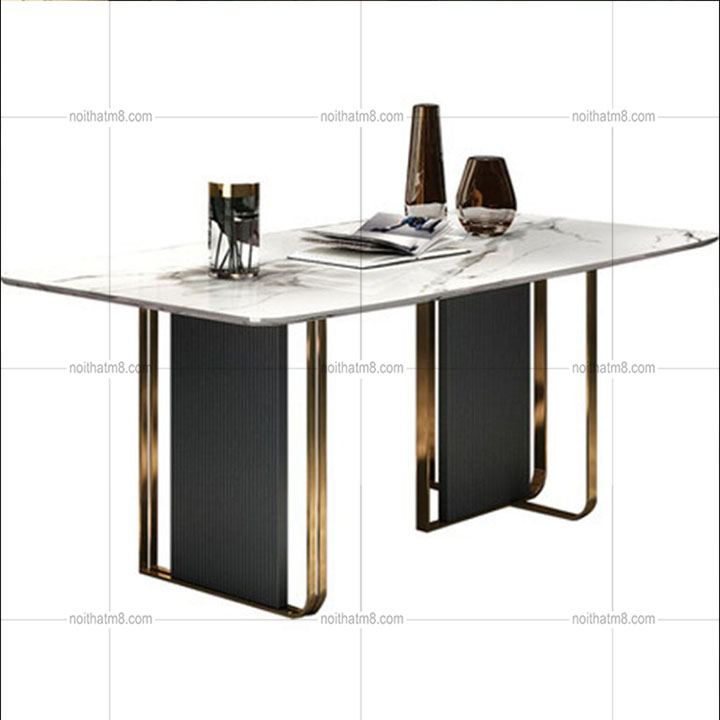 Bàn ăn mặt đá mạ titan đẹp kiểu dáng mới lạ, ấn tượng M8-4066 thumbnail 2