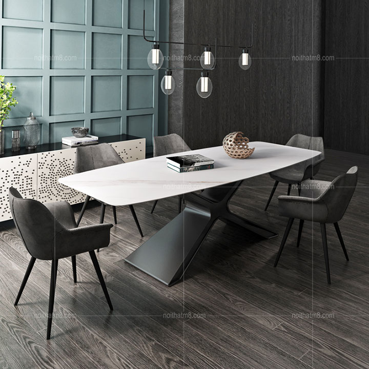 Bàn ăn gia đình mặt đá chân sắt chữ X hiện đại M8-4101 thumbnail 2
