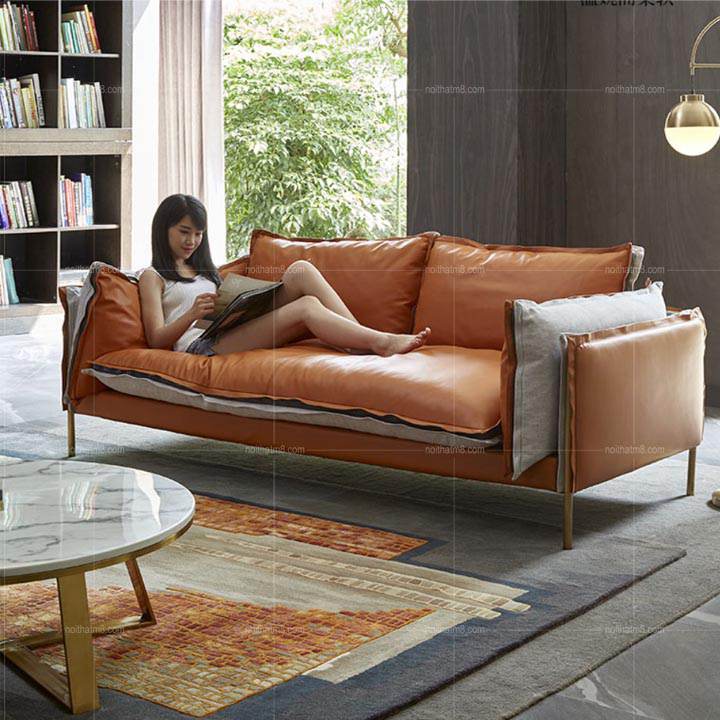 Ghế sofa da thật kết hợp lông vũ phong cách Bắc Âu ấn tượng M8-3565