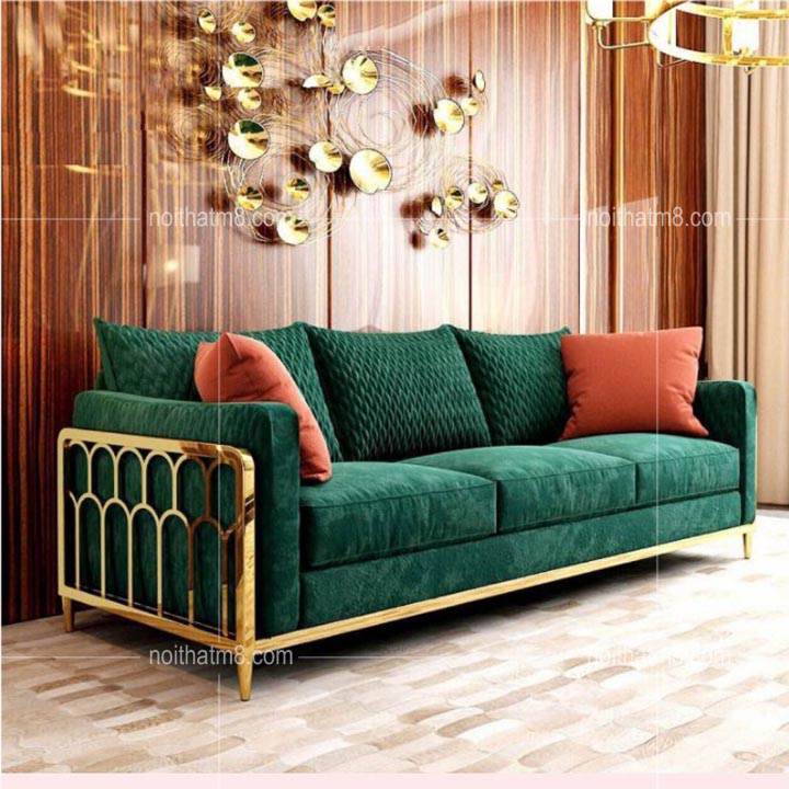 Mẫu sofa cao cấp bọc nỉ nhung nhập khẩu kết hợp khung inox mạ vàng M8-3619