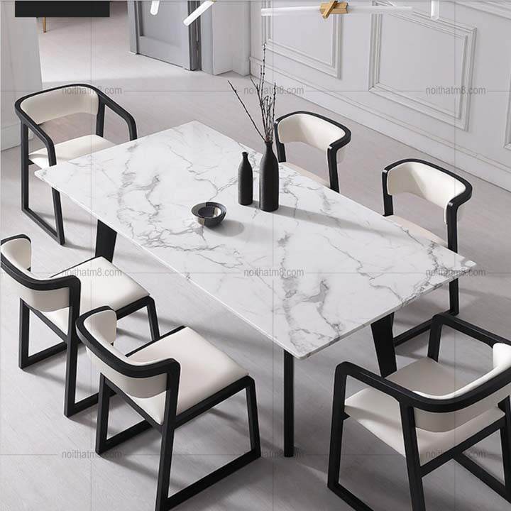 Mẫu bàn ăn đá tự nhiên kết hợp chân gỗ tiện dụng M8-4078 thumbnail 2