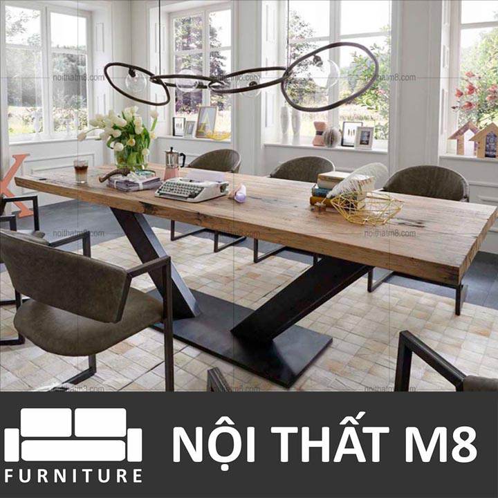 Bàn ăn gỗ tự nhiên chân chữ V cách điệu M8-4081 thumbnail 2