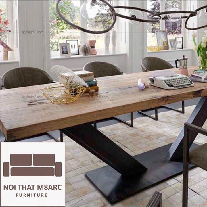 Bàn ăn gỗ tự nhiên chân chữ V cách điệu M8-4081 thumbnail 3