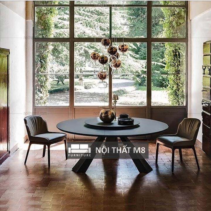 Bàn ăn gỗ tròn có mâm xoay chân sắt độc đáo mới lạ M8-4087 thumbnail 3