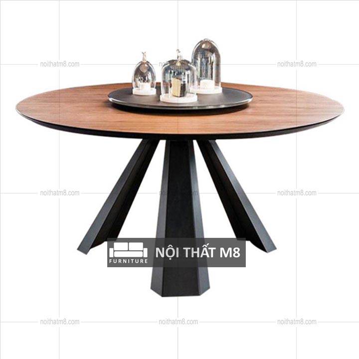Bàn ăn gỗ tròn có mâm xoay chân sắt độc đáo mới lạ M8-4087 thumbnail 4