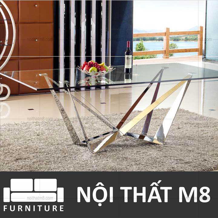 Bàn ăn đẹp hiện đại mặt kính chân W cách điệu M8-4096 thumbnail 3