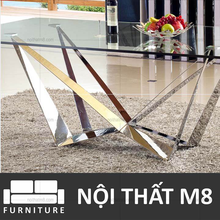 Bàn ăn đẹp hiện đại mặt kính chân W cách điệu M8-4096 thumbnail 4