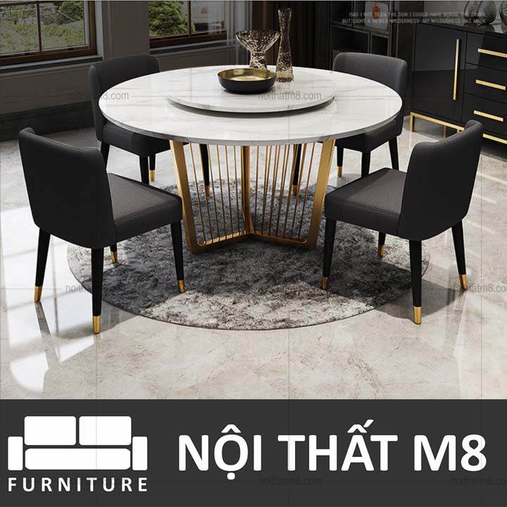 Bàn ăn tròn mạ vàng đẹp mềm mại, sang trọng M8-4103 thumbnail 2