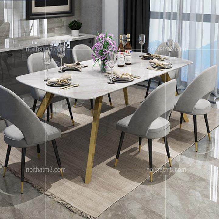 Mẫu bàn ăn mặt đá kết hợp chân sắt hiện đại, trẻ trung M8-4125 thumbnail 2