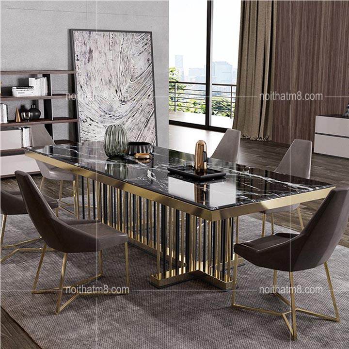 Mẫu bàn ăn mạ vàng mặt đá tự nhiên đẹp ấn tượng M8-4134 (giá bàn ăn không gồm ghế)