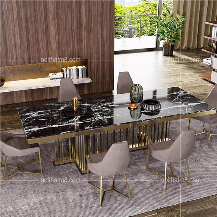 Mẫu bàn ăn mạ vàng mặt đá tự nhiên đẹp ấn tượng M8-4134 (giá bàn ăn không gồm ghế) thumbnail 4