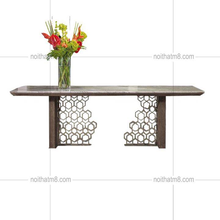 Mẫu bàn ăn mạ titan với mặt đá tự nhiên sang chảnh M8-4154 thumbnail 4