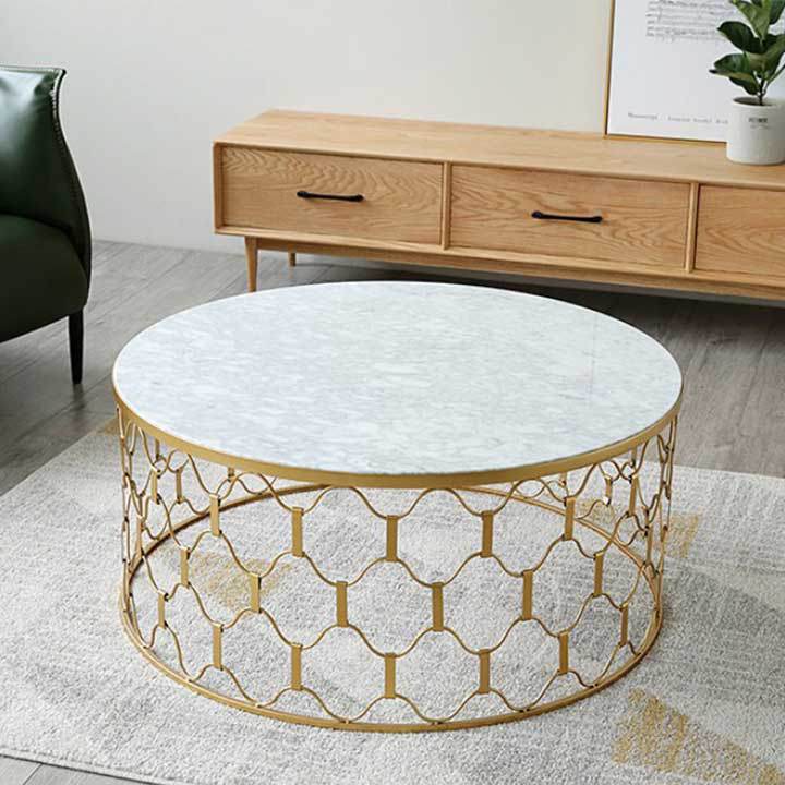 Bàn kính sofa hình tròn khung chân sắt dạng lưới phong cách Bắc Âu mới lạ M8-4318